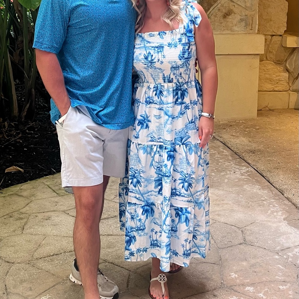 Blue/white palm printed dress